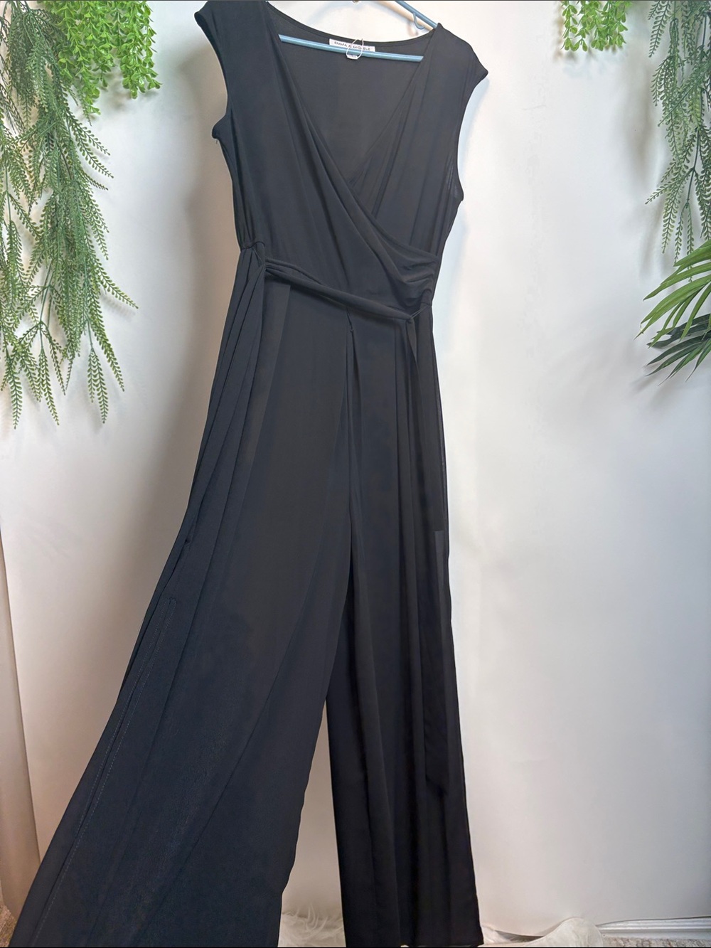 Emma & Michele Black Sleeveless Wrap-Style Wide-Leg Jumpsuit